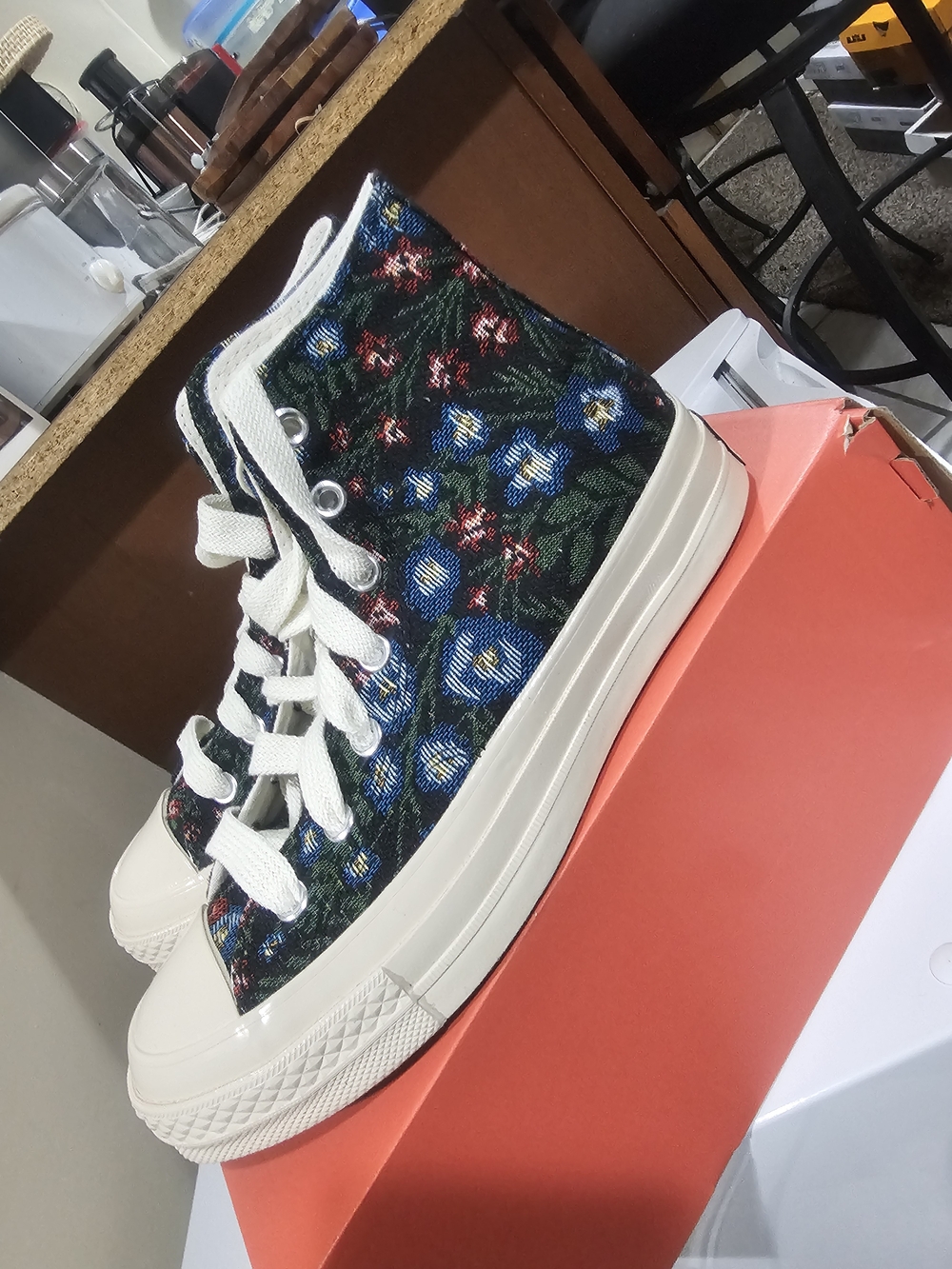 Converse Women's High-Top Floral Canvas Sneakers in Blue, Green & Cream